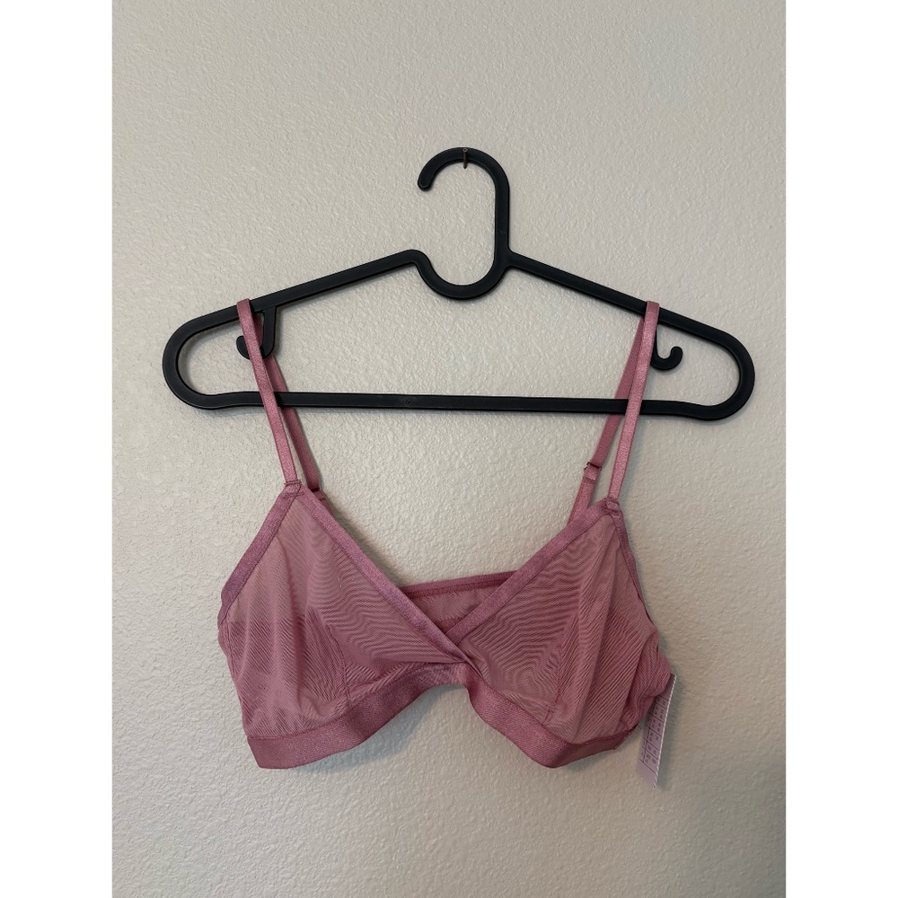 Auden | Sheer Mesh Unlined Wirefree Bralette in Purple/Mauve